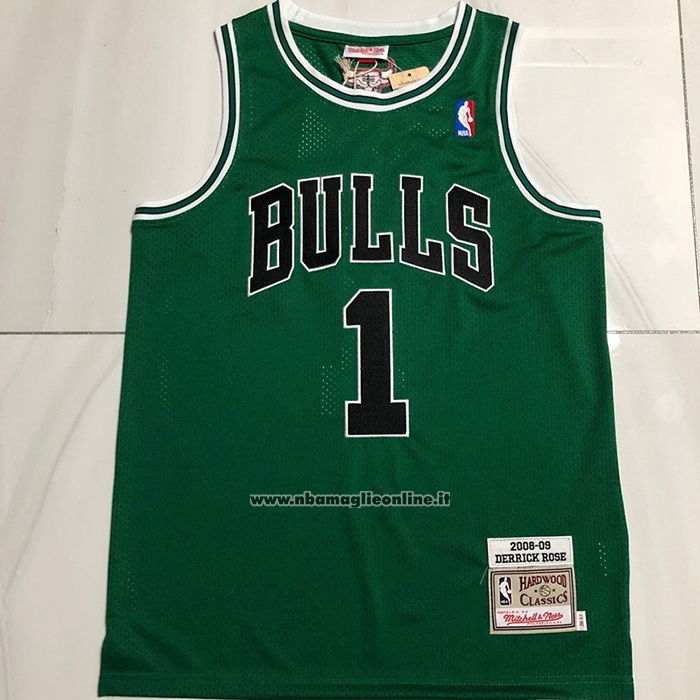 Maglia Chicago Bulls Derrick Rose #1 Mitchel & Ness 2008-09 Verde